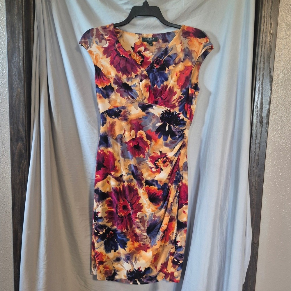 Lauren Ralph Lauren Floral Sheath Dress Sleeveless Knee Length Stretch 10